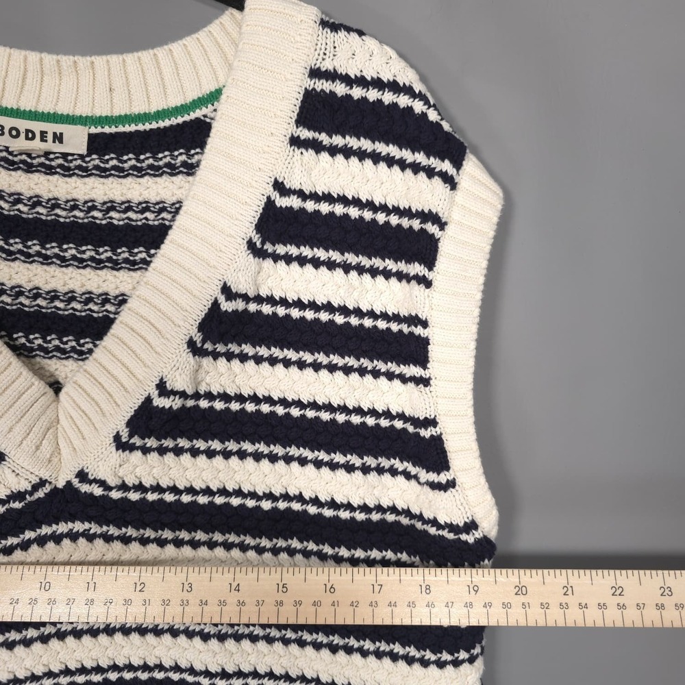 BODEN Women's Knit Sweater Vest MEDIUM Navy Ivory 100%‎ Cotton K0944 - Picture 5 of 9